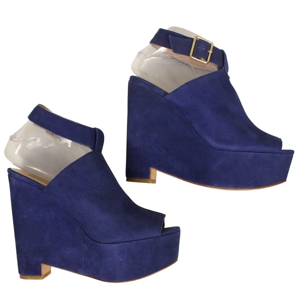 Dolce Vita Blue Suede Platform Sandals Womens Size 8‎ Chunky Heel Peep Toe